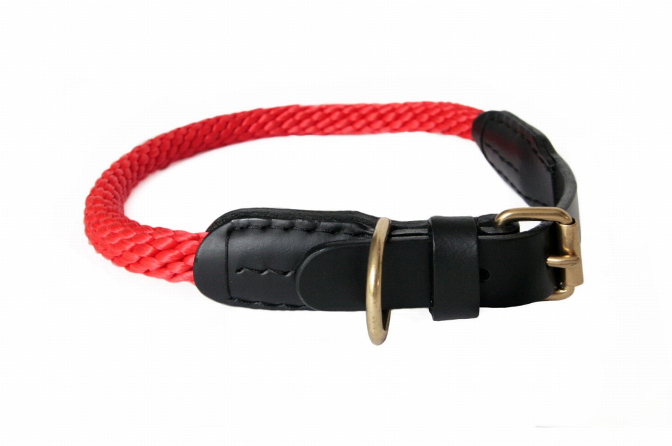 Alvalley Rope and Leather Collar with Buckle - 22 inRed  Line