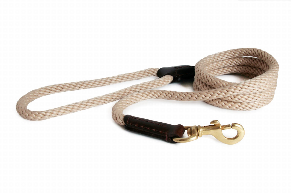 Alvalley Rope and Leather Snap Lead - 4ft x 3/4 inBeige  Line