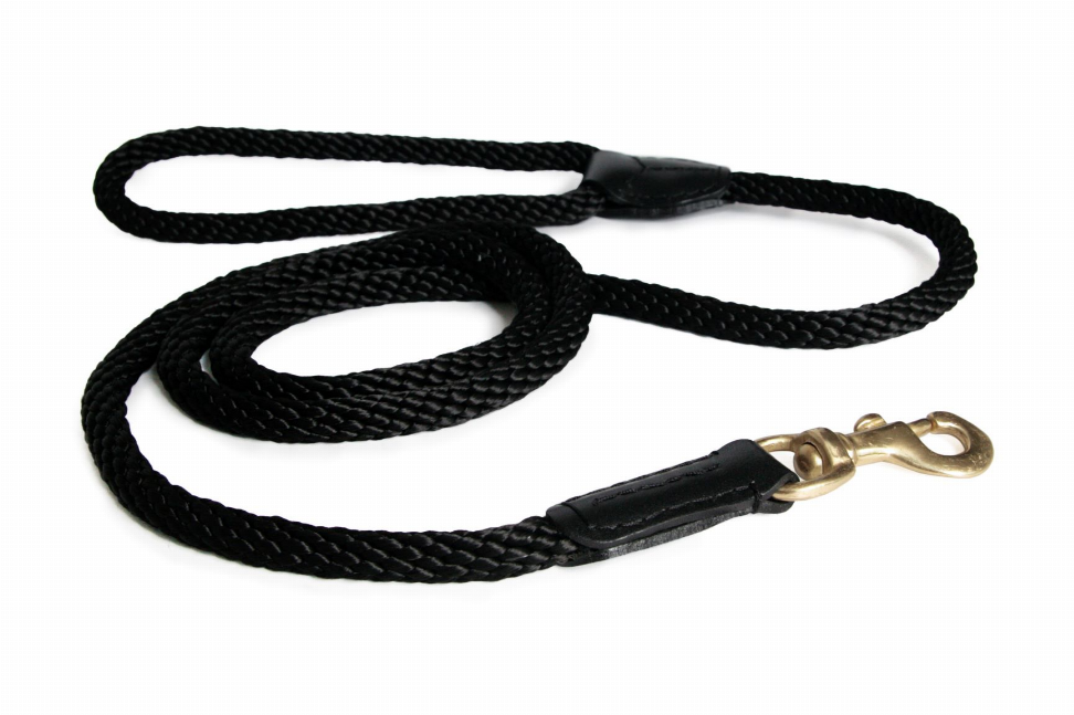 Alvalley Rope and Leather Snap Lead - 6ft x 3/4 inBlack  Line