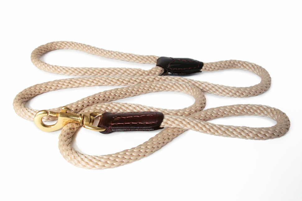 Alvalley Rope and Leather Snap Lead - 6ft x 3/4 inBeige  Line