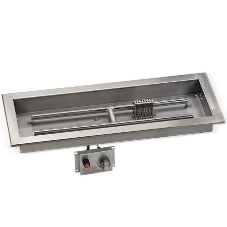 24" x 8" STAINLESS STEEL RECTANGULAR DROP-IN PAN w/ Threaded Nipple, Propane, assembled Electric Ignition System kit, w/ Natural