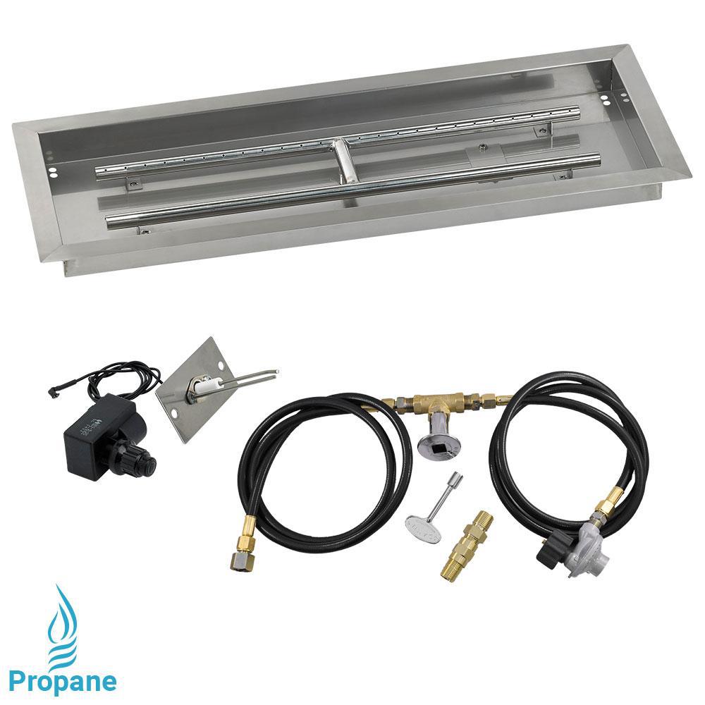 30" x 10" Rectangular Stainless Steel Drop in Firepit Pan with Spark Ignition Kit - Propane
