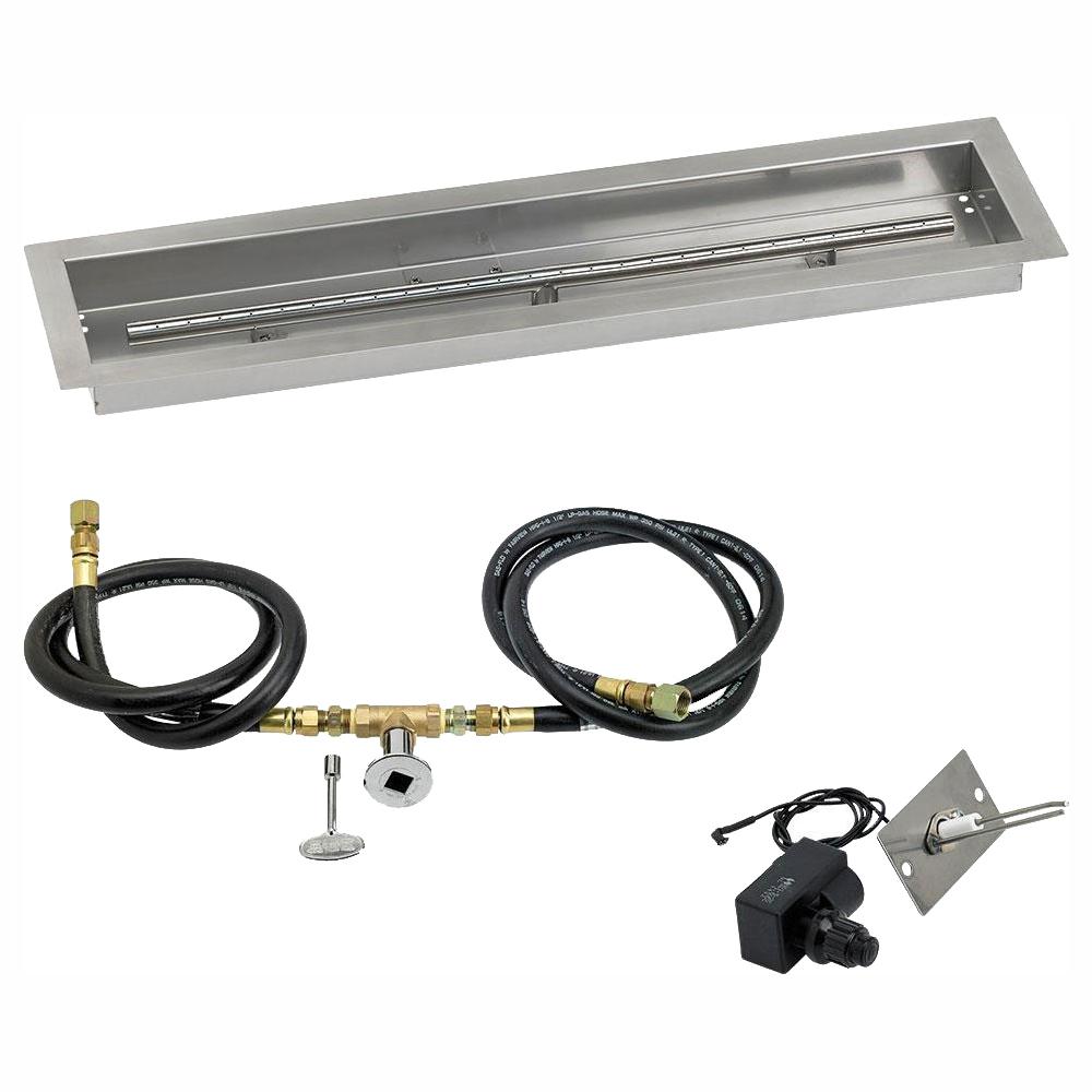 30" x 6" Linear Stainless Steel Drop-In Fire Pit Pan with Spark Ignition Kit - Natural Gas