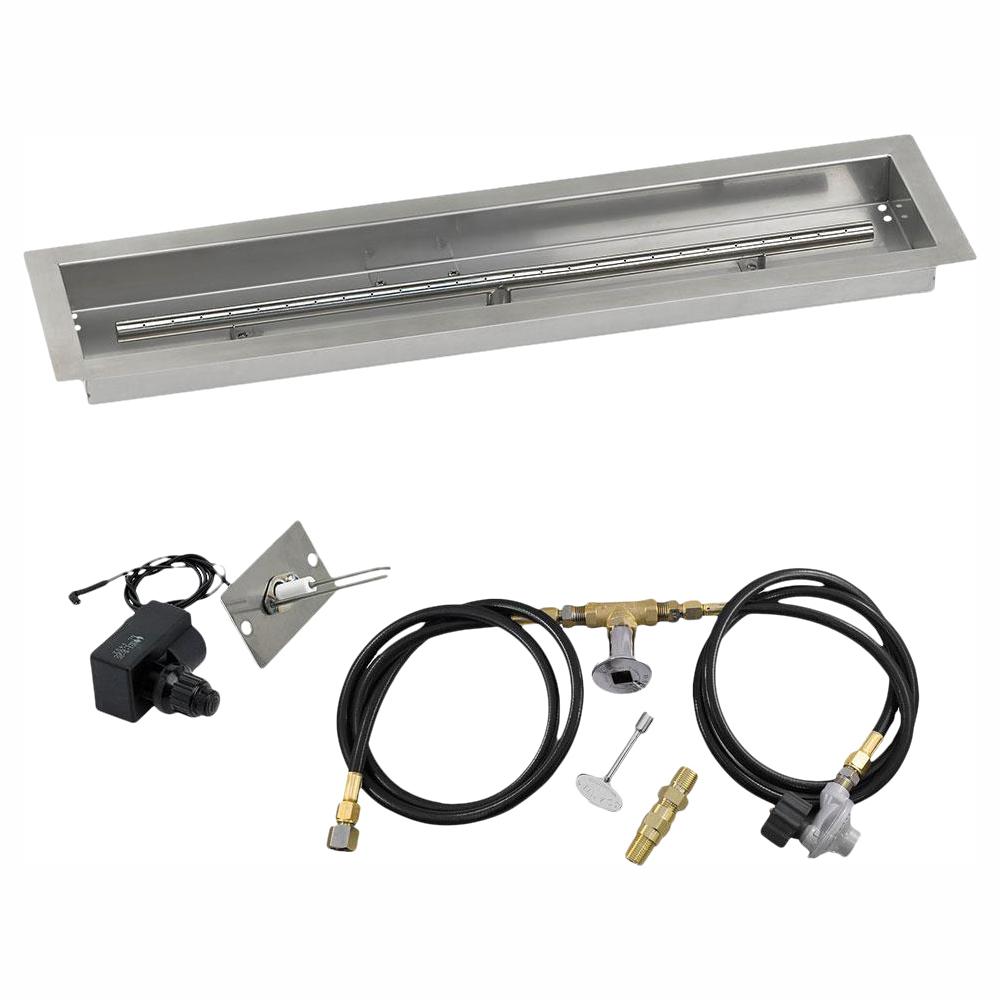 30" x 6" Linear Stainless Steel Drop-In Fire Pit Pan with Spark Ignition Kit - Propane