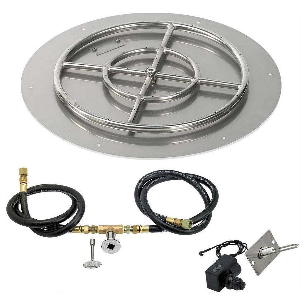 24" Round Stainless Steel Flat Pan with Spark Ignition Kit - Natural Gas (18" Ring Burner Included)