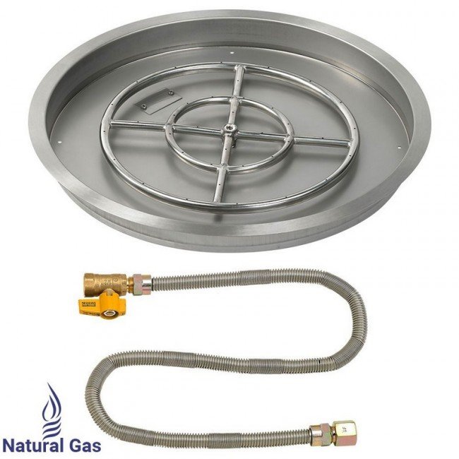 25" Round Stainless Steel Drop-In Pan with Match Lite Kit (18" Fire Pit Ring) Natural Gas
