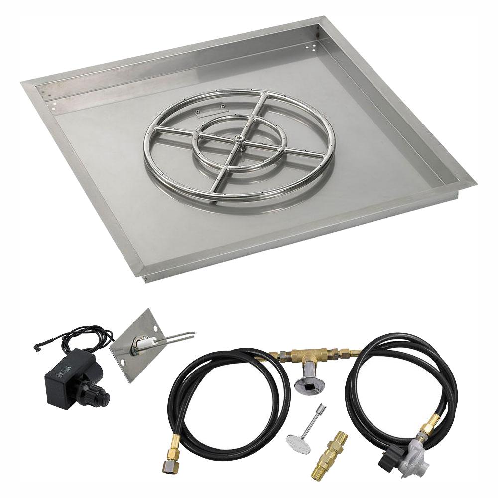 30" Square Stainless Steel Drop-In Pan with Spark Ignition Kit (18" Fire Pit Ring) Propane