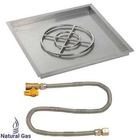 30" Square Stainless Steel Drop-In Pan with Match Lite Kit (18" Fire Pit Ring) Natural Gas