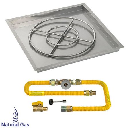 30" High-Capacity Square Stainless Steel Drop-In Pan with Match Lite Kit (24" Fire Pit Ring) Natural Gas