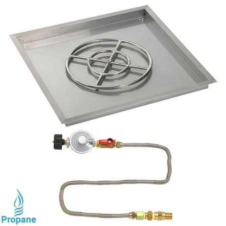 24" Square Stainless Steel Drop-In Pan with Match Lite Kit (18" Fire Pit Ring) Propane