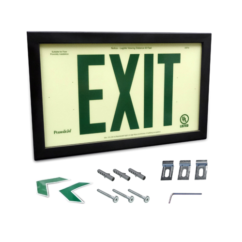 UL924-Listed Plastic EXIT Sign - Green EXIT Legend with Black Aluminum Frame