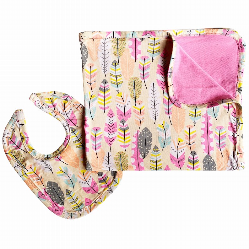AnnLoren Baby Toddler Girls Blanket & Bib Gift Set 2 piece Knit Cotton