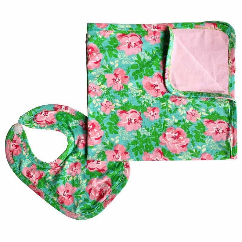 AnnLoren Baby Toddler Girls Blanket & Bib Gift Set 2 piece Knit Cotton