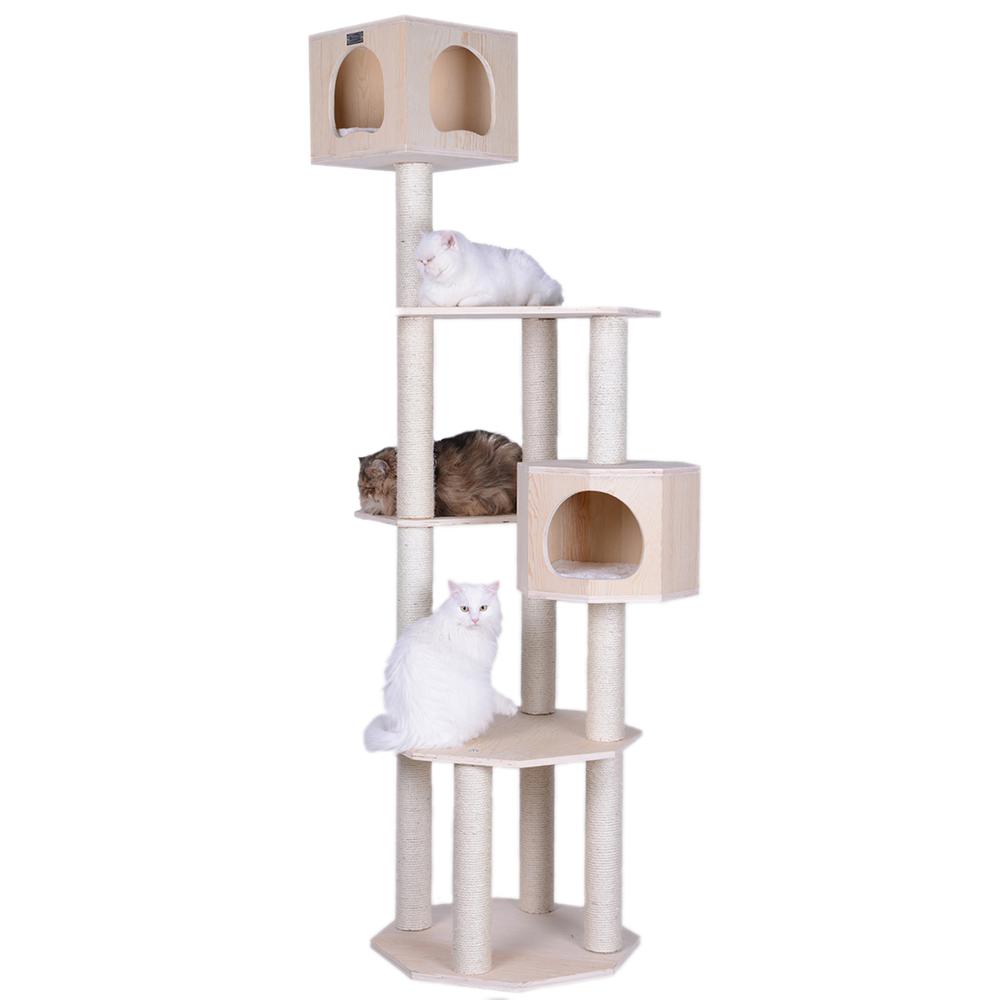 Armarkat Real Wood Premium Scots Pine 85-Inch Cat Tree with Five Levels, Two Condos