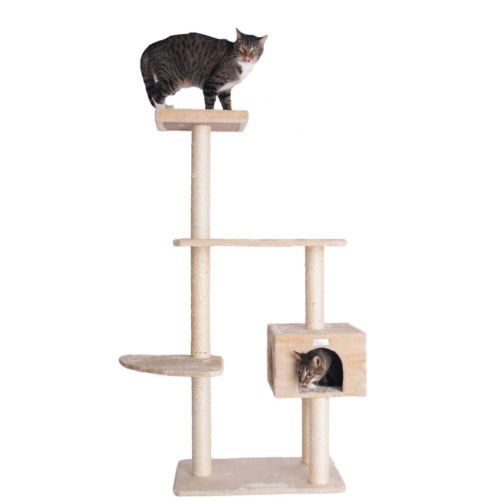 GleePet GP78560321 57-Inch Real Wood Cat Tree In Beige With Playhouse And Perch