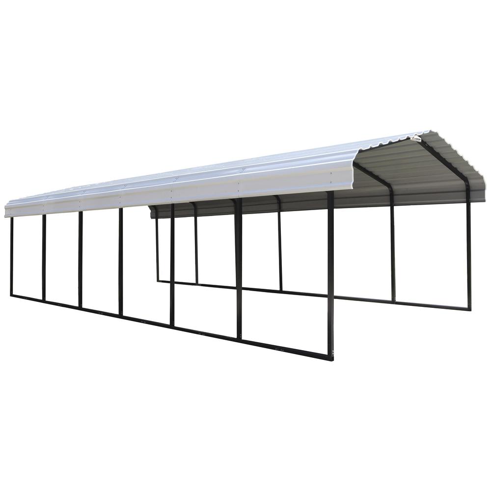 Steel Carport 12 X 29 X 7 Ft Galvanized Black/Eggshell