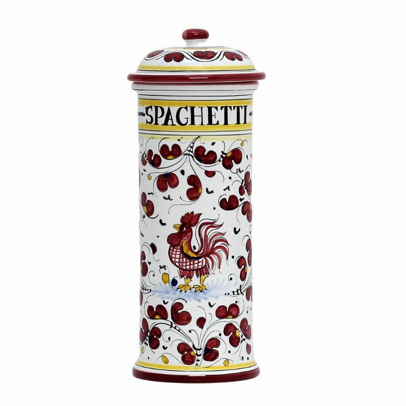 ORVIETO ROOSTER Canisters - 5 DIAM. X 13 HIGH (Dimensions measured in Inches) Red Spaghetti Container Canister