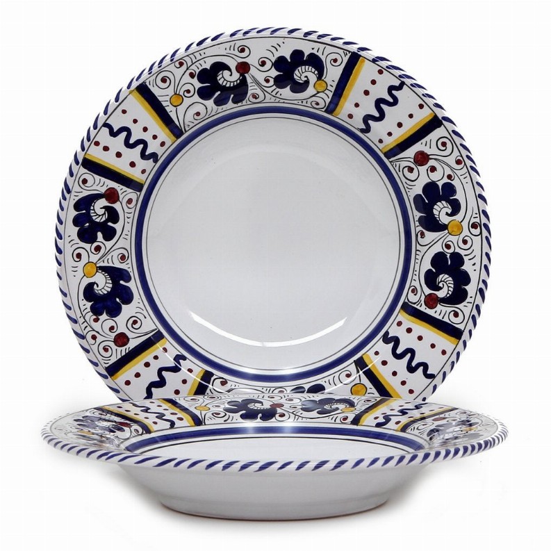 ORVIETO ROOSTER Pasta/Soup Rim Plate - 10 DIAM. (Dimensions measured in Inches)BR DesignRim Pasta Soup Plate (White Center)