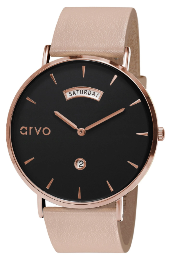 Arvo Black Awristacrat Watch - BlackRose Gold-Sand Leather