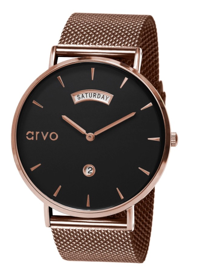 Arvo Black Awristacrat Watch - BlackRose Gold Mesh