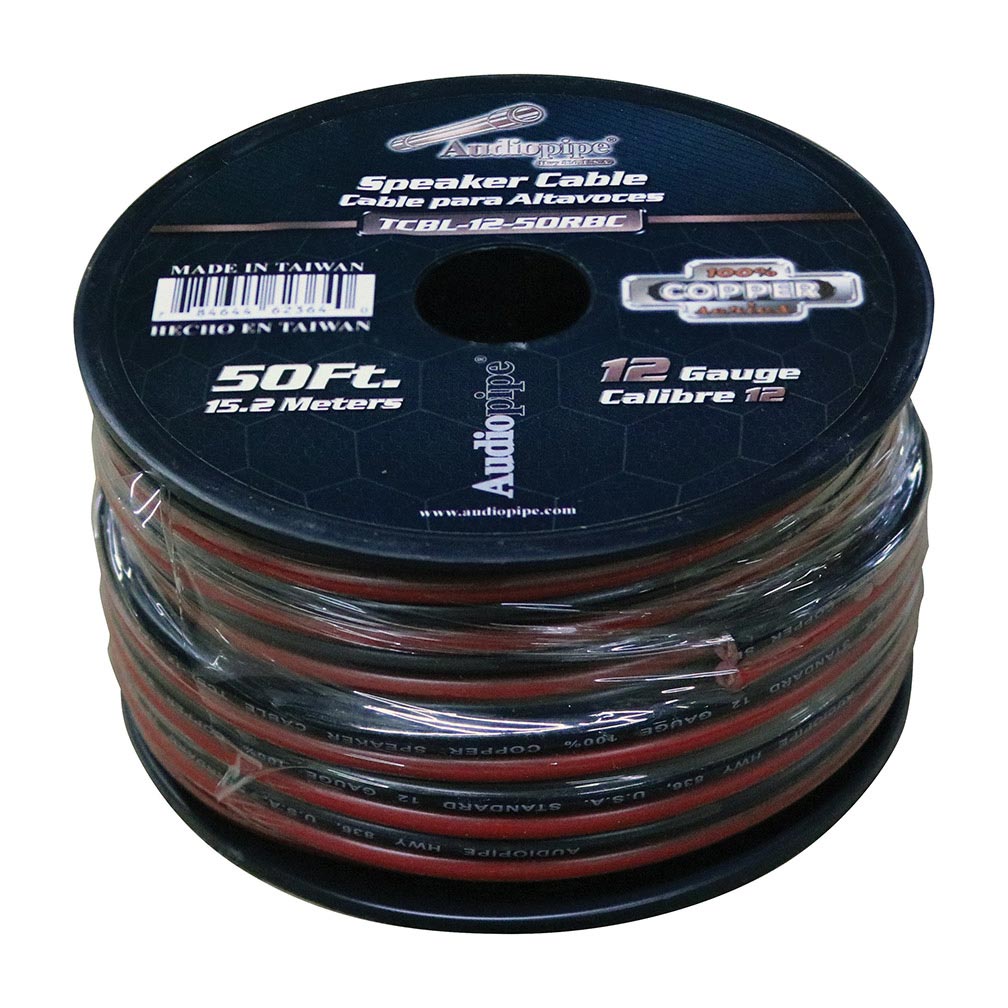 Audiopipe 12 Gauge 100% Copper Series Speaker Wire - 50 Foot Roll - RED/BLACK Jacket