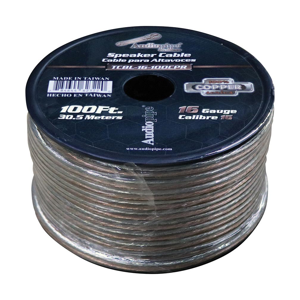 Audiopipe 16 Gauge 100% Copper Series Speaker Wire - 100 Foot Roll - Clear PVC Jacket