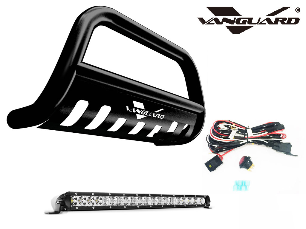 VGUBG-0231BK 3 inch Black Bull Bar with Skid Plate and 20 inch Light Bar