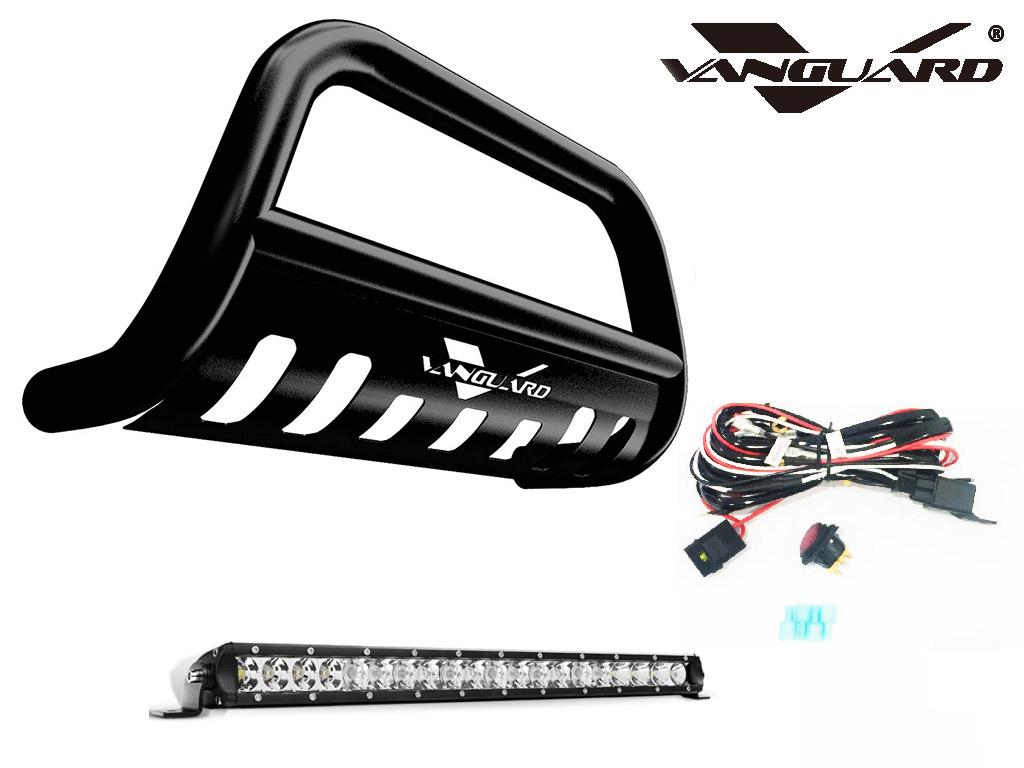 VGUBG-0559SS 3 inch Stainless Steel Bull Bar with Skid Plate and 20 inch Light Bar