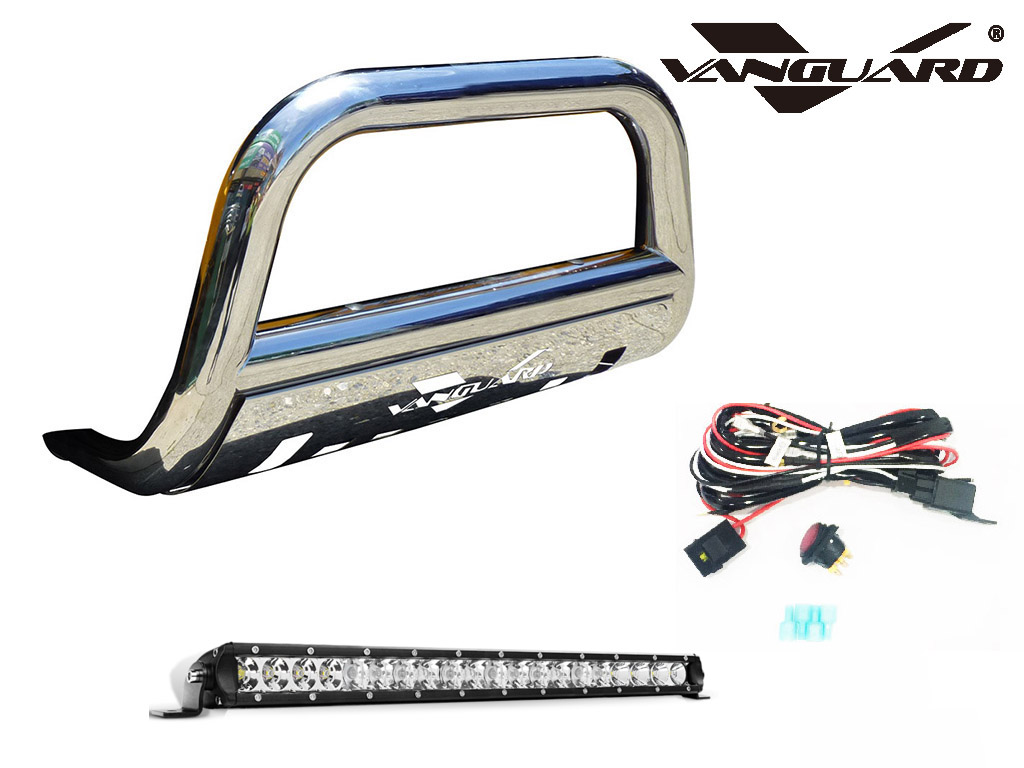 VGUBG-0883-0885SS 2.5 inch Stainless Steel Bull Bar with Skid Plate and 20 inch Light Bar