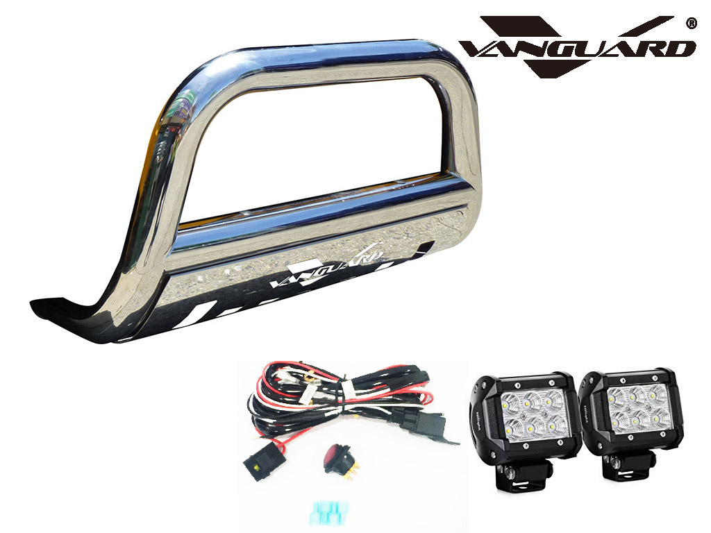 VGUBG-1074-1332BK-LED 3 inch Black Bull Bar with Skid Plate and 2 PC LED Cubes