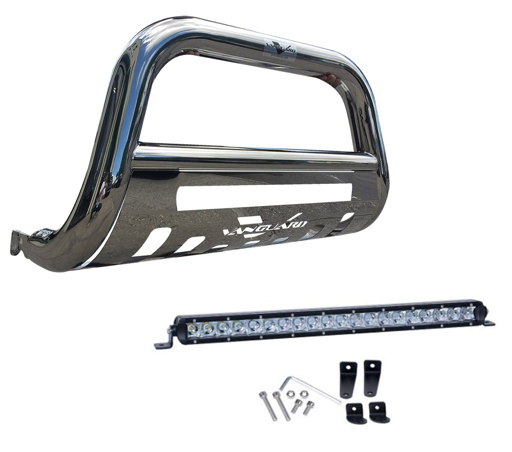 VGUBG-1934-1051SS 3 inch Stainless Steel Bull Bar with Skid Plate and Built-In LED