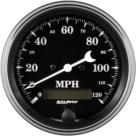 GAUGE, SPEEDO., 3 3/8IN, 120MPH, ELEC. PROG. W/ LCD ODO, OLD TYME BLACK