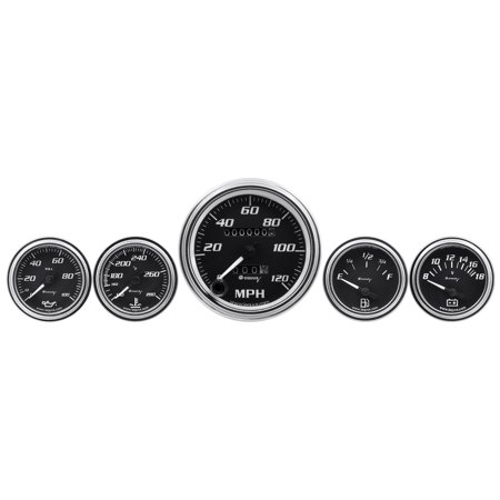 GAUGE SET,3-3/8IN MECH SPEEDO,2IN OILP/WTEMP/FUEL/VOLT,BLK,CHRM,7000 SERIES