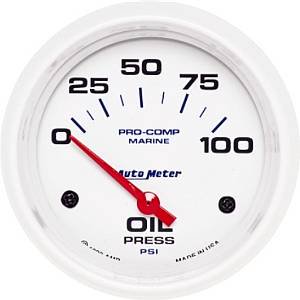 GAUGE OIL PRESSURE 2 5/8IN 100PSI ELECTRIC MARINE WHITE