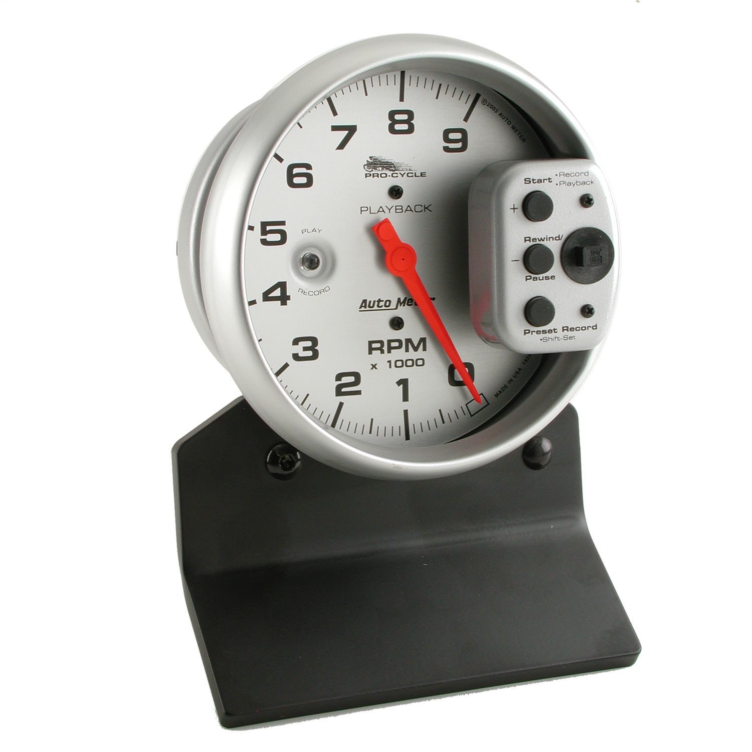 GAUGE TACH 5IN 9K RPM PEDESTAL W/ RPM PLAYBACK SILVER PROCYCLE