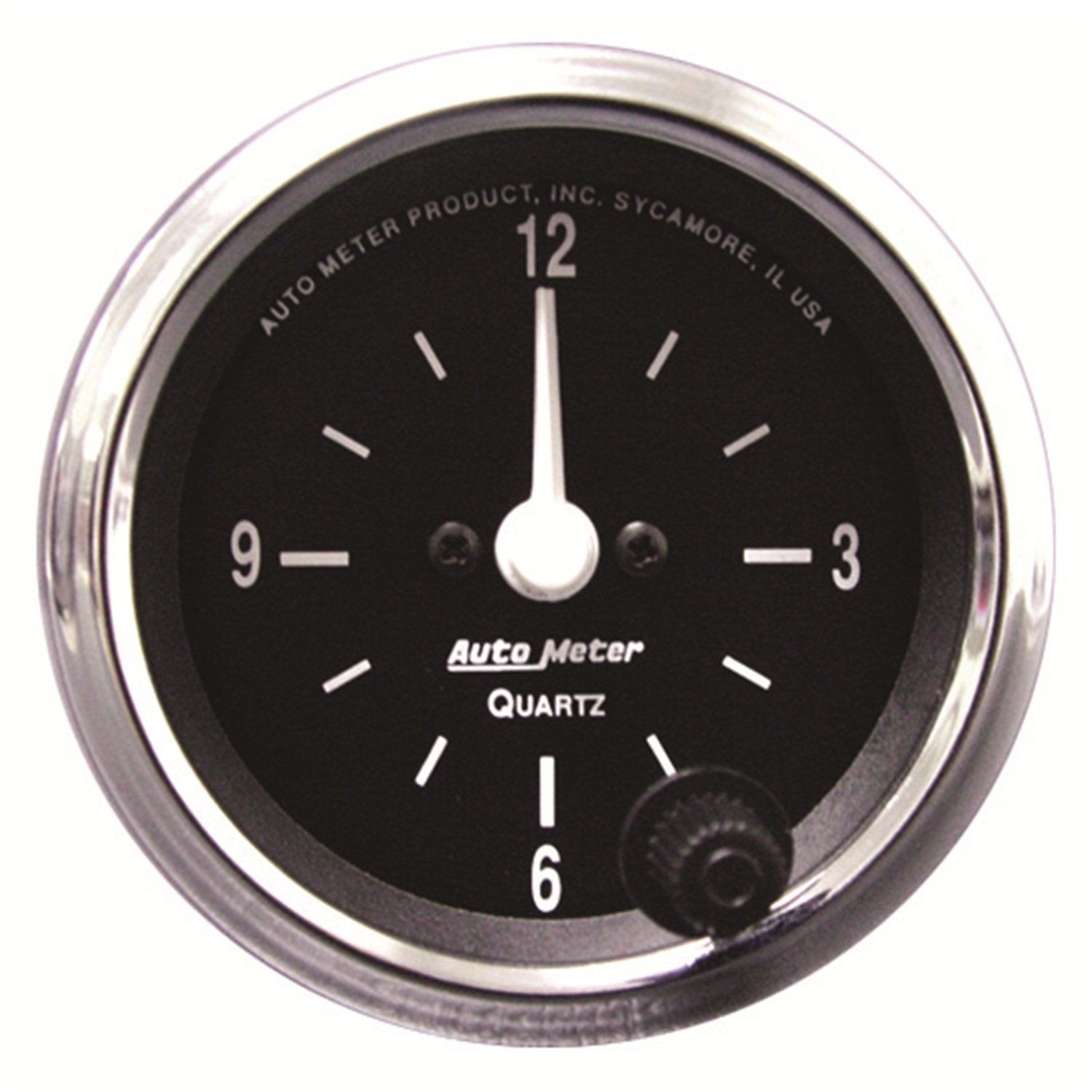 2IN CLOCK 12 VOLT ELEC BLACK AUTO METER COBRA