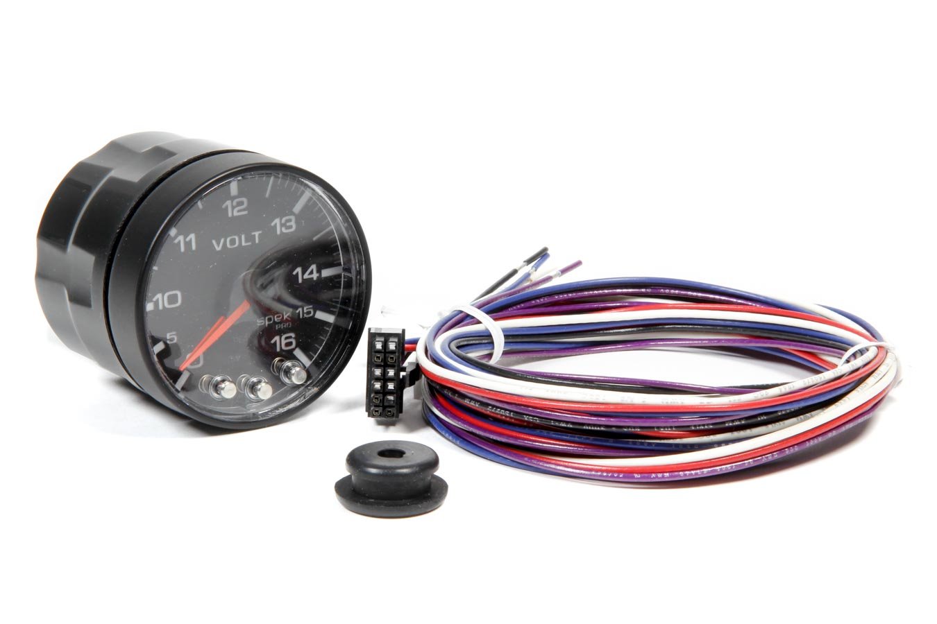 GAUGE VOLTMETER 2 1/16IN 16V STEPPER MOTOR W/PEAK & WARN BLACK SPEKPRO