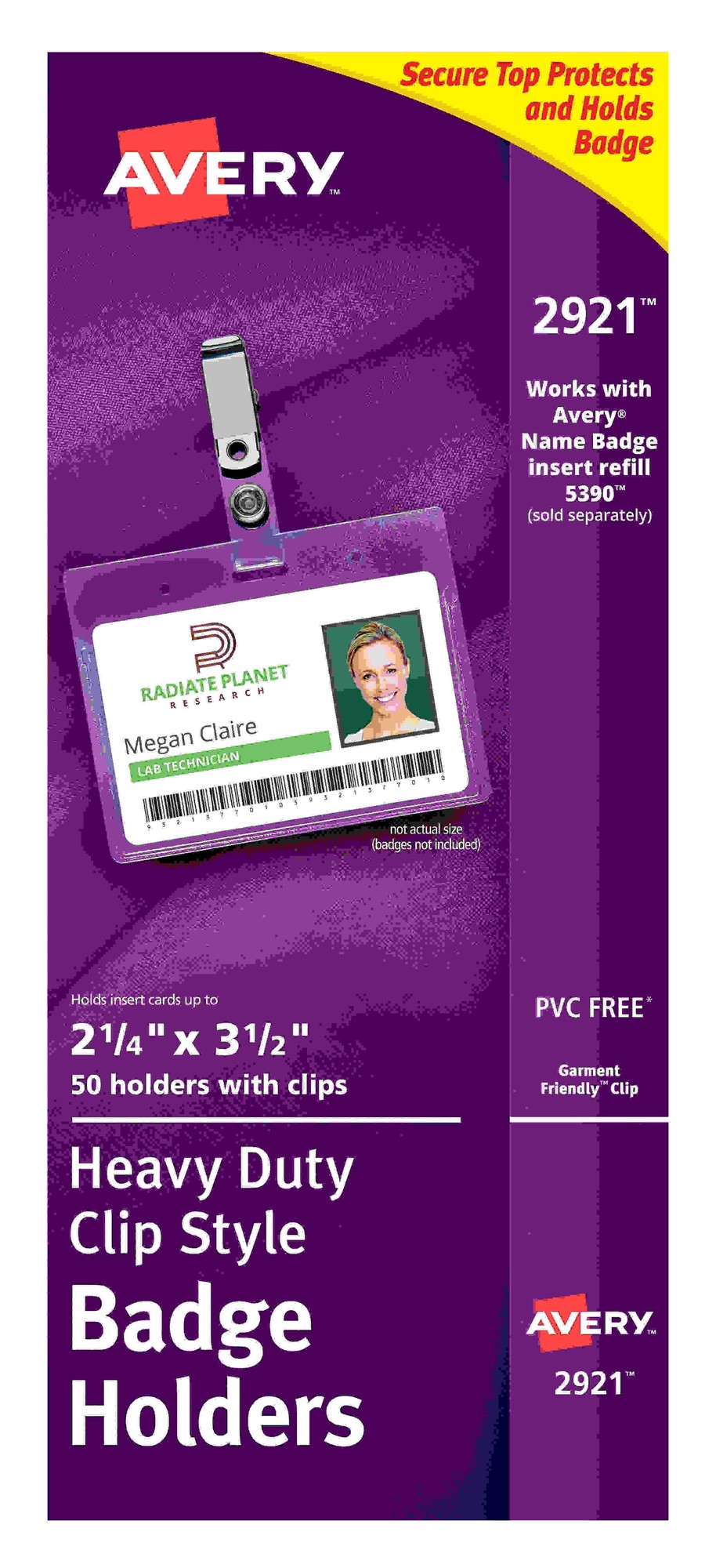 Avery Heavy-Duty Clip Style Badge Holders - Support 3.50" x 2.25" Media - Horizontal - 3.5" x 2.3" - Plastic - 50 / Box - C