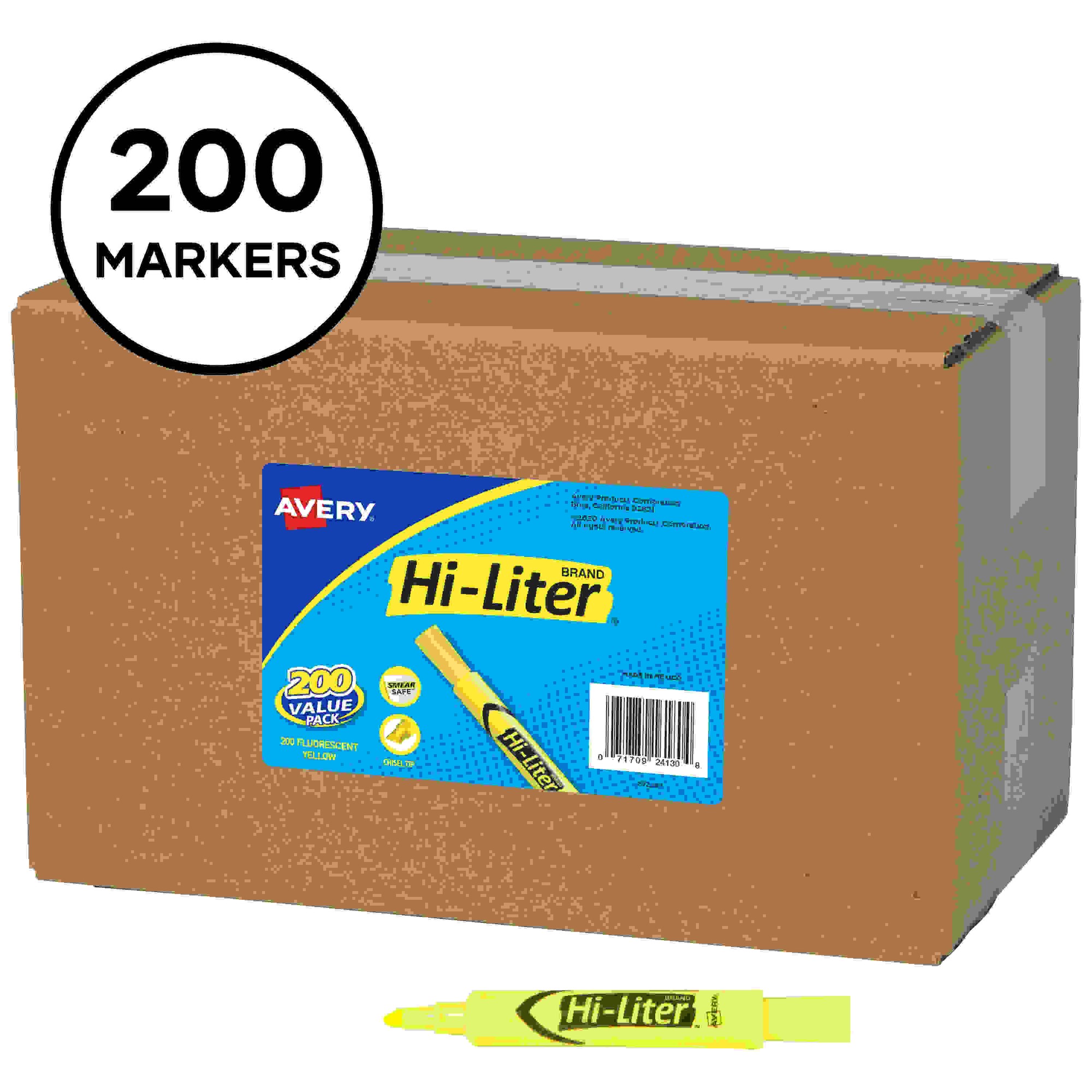 HI-LITER Desk-Style Highlighters, Fluorescent Yellow Ink, Chisel Tip, Yellow/Black Barrel, 200/Box