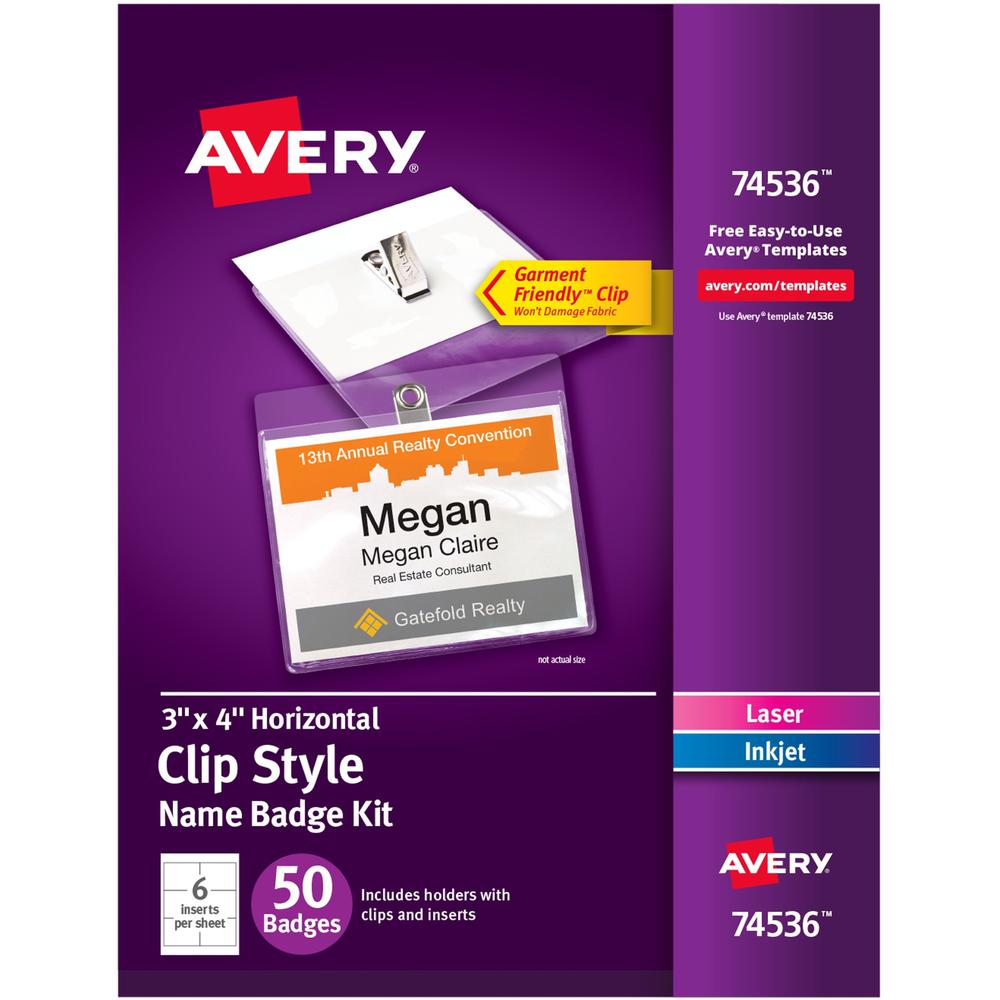 Avery Top-Loading Clip-Style Name Badges - 3" x 4" - 50 / Pack - Flexible, Reusable, Durable