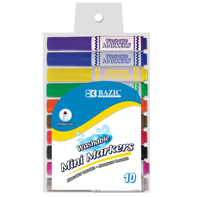 Washable Markers, Mini Broad Line, 10 Colors