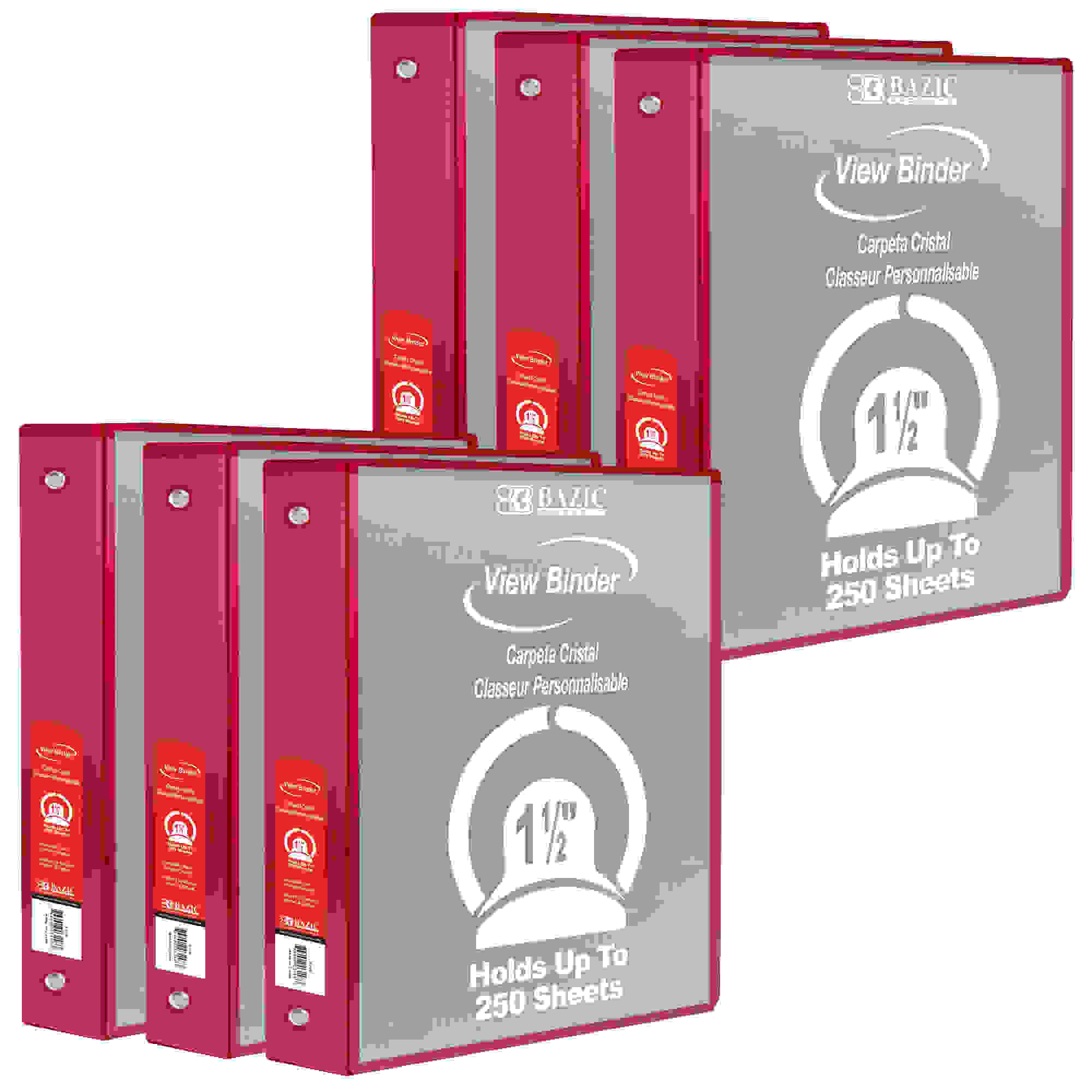 3-Ring View Binder with 2 Pockets, 1.5", Red, Pack of 6