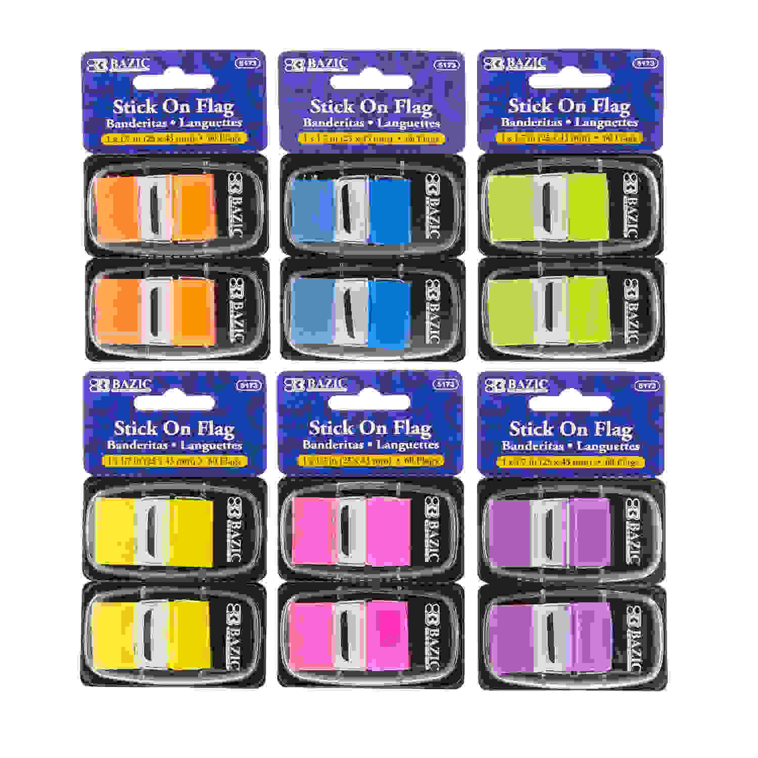 Assorted Neon Color Standard Flags with Dispenser, 30 ct., 2/Pack