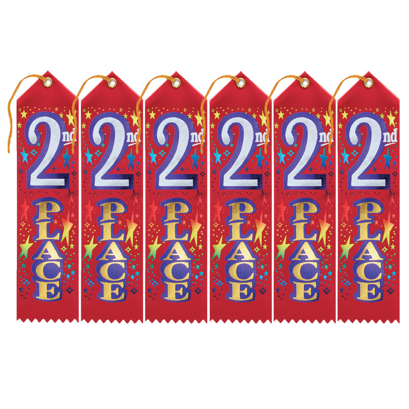 2nd Place Award Ribbon, 2" x 8", Pack of 6