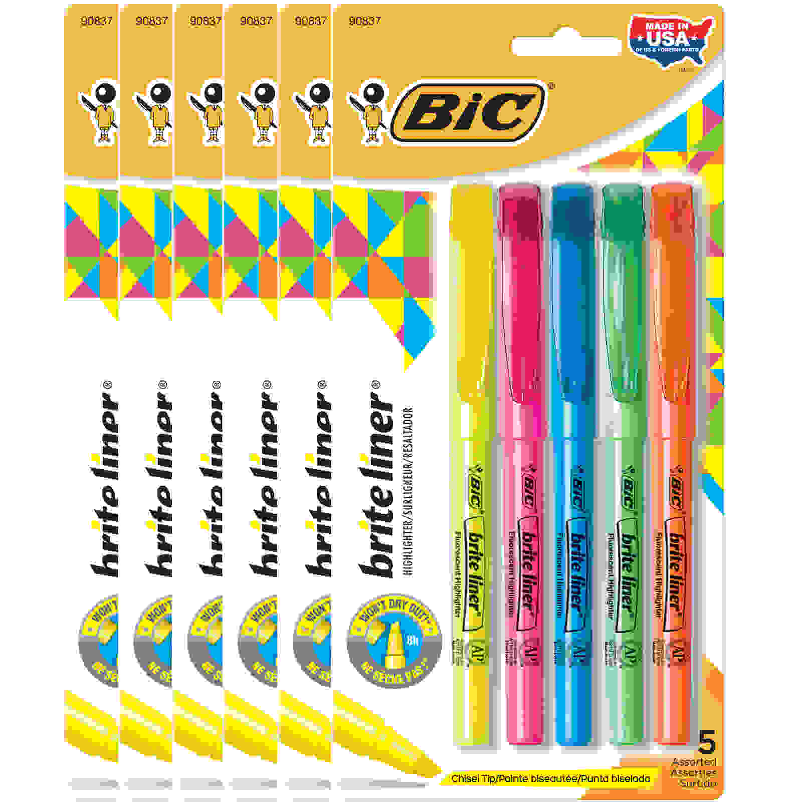 Brite Liner Highlighters, Chisel Tip, Assorted Colors, 5 Per Pack, 6 Packs