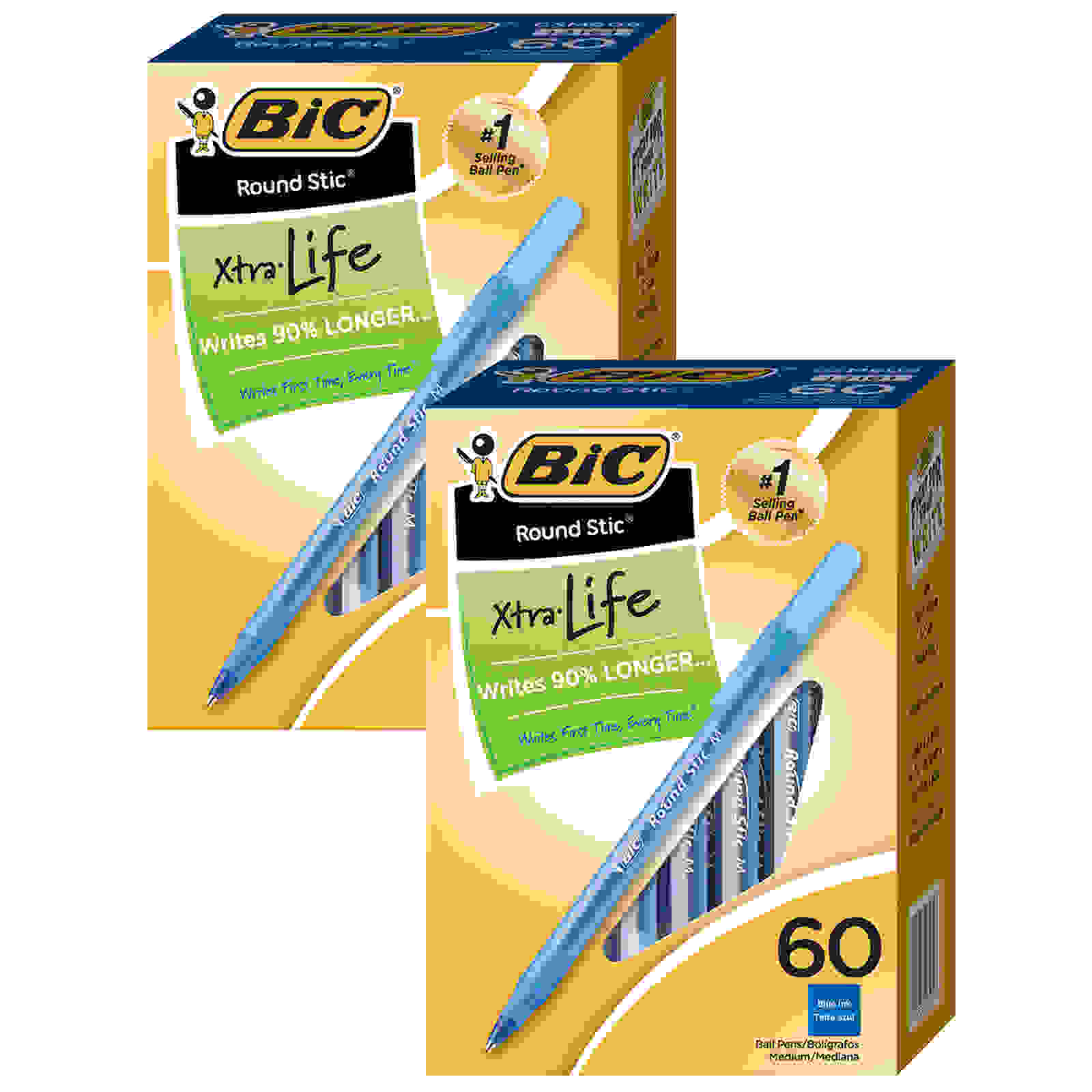 Round Stic Xtra Life Ball Pen, Blue, 60 Per Pack, 2 Packs