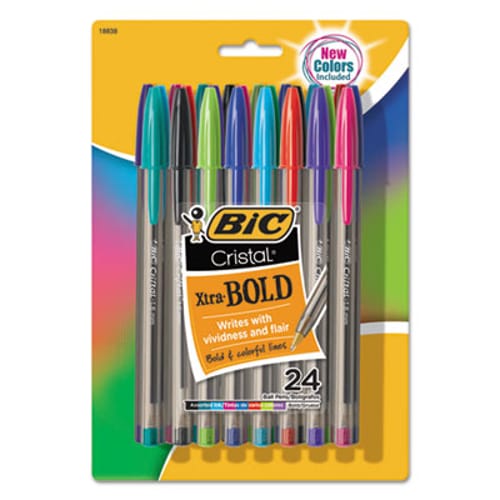 Cristal Xtra Bold Fashion Ballpoint Pen, Medium Point (1.6mm), Assorted Colors, 24-Count