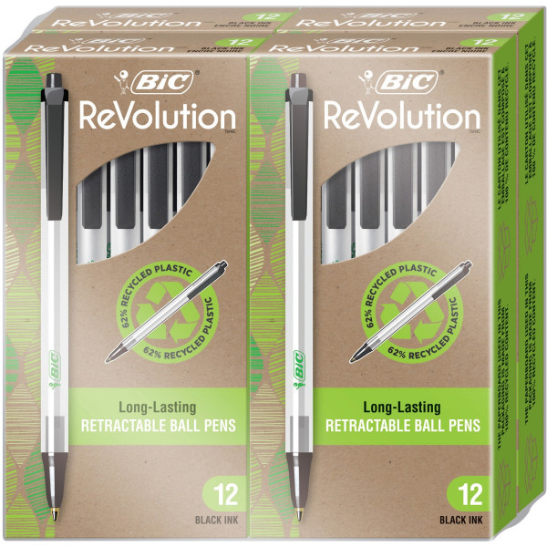 BIC ReVolution Clic Stic Retractable Ballpoint Pen - Medium Pen Point - 1 mm Pen Point Size - Retractable - Black - Semi Clear B