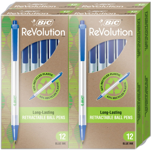 BIC ReVolution Clic Stic Retractable Ballpoint Pen - Medium Pen Point - 1 mm Pen Point Size - Retractable - Blue - Semi Clear Ba