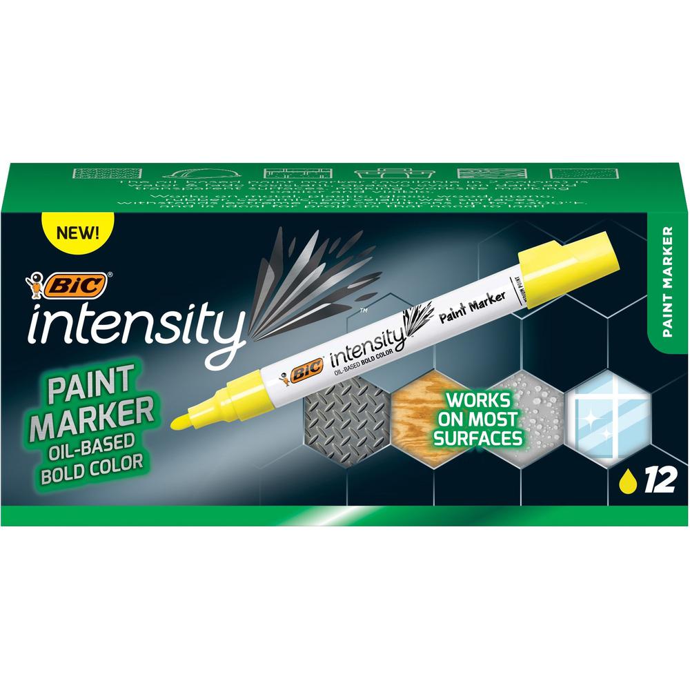 BIC Intensity Paint Marker - Bullet Marker Point Style - Yellow Oil Based Ink - 12 Pack